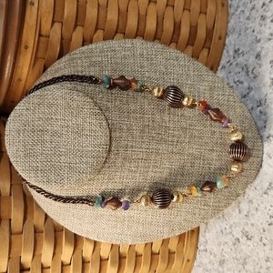 Vintage Boho Beaded Necklace Rustic Copper Tone Chain 18